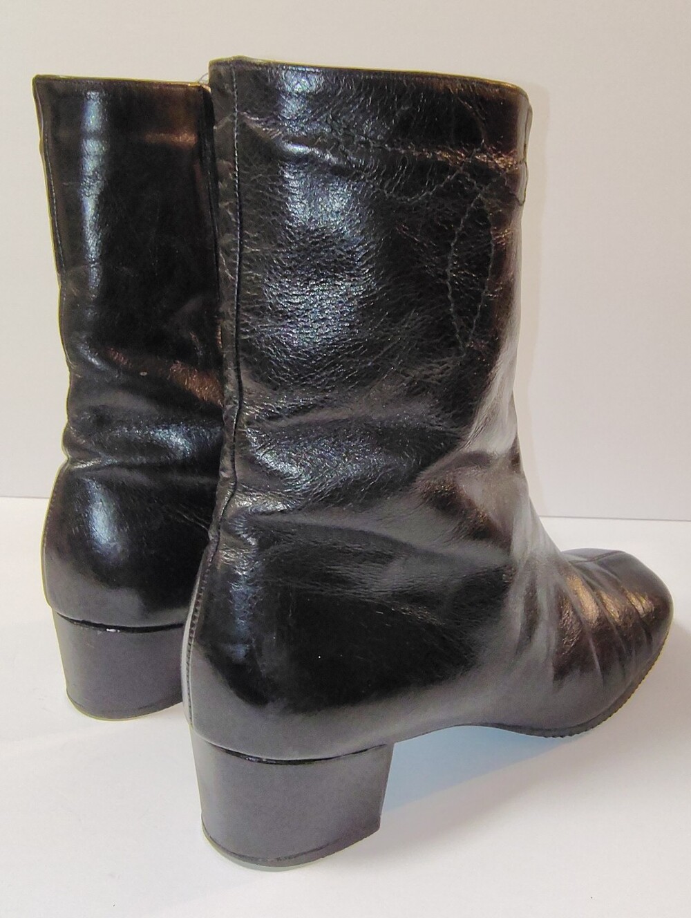 Florsheim Women's Vintage Black Leather Mid Calf Zip Block Heel Boots 70's Look - Picture 5 of 9